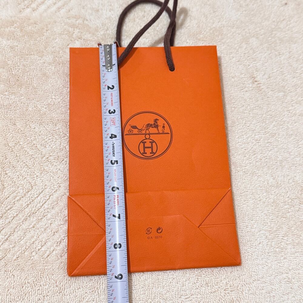 Authentic Hermès Orange Shopping Gift Bag Brown Rope Handles Paris 9"x 6" Small - Picture 5 of 6